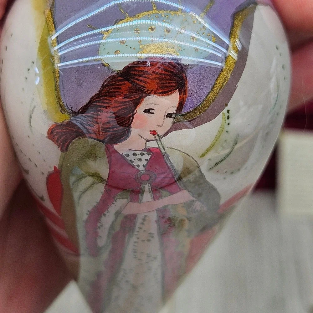Pier 1 Li Bien 2004 Angel Christmas Ornament Hand Painted Glass Teardrop Boxed